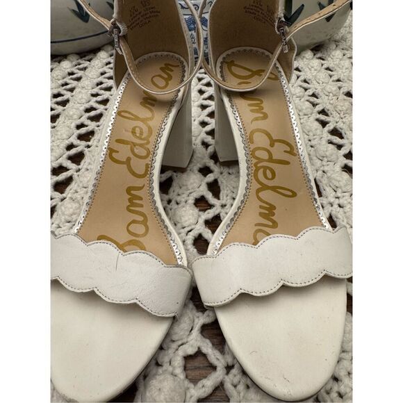 Sam Edelman white 3 inches heel sandal size 8.5 leather upper and balance man ma - Picture 2 of 9
